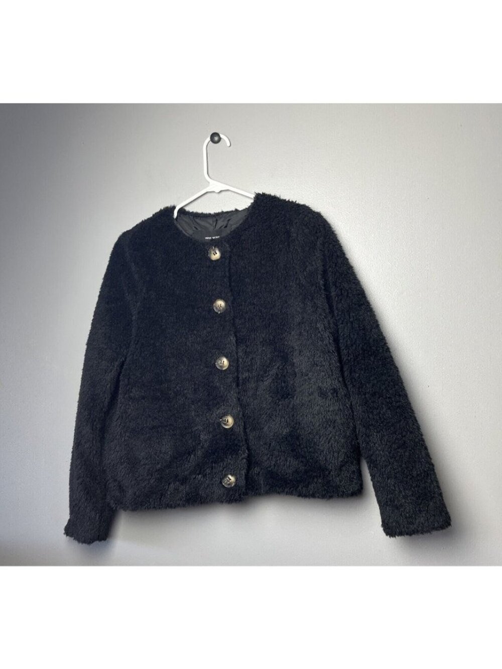 Vero Moda Womens Jacket Coat Black Waist Length Buttons Faux Fur Trim Crew M New